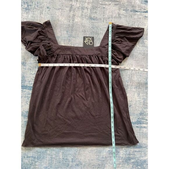 NWT! Chaser Black Flutter Sleeve Square Neck Tee Medium - Picture 4 of 6